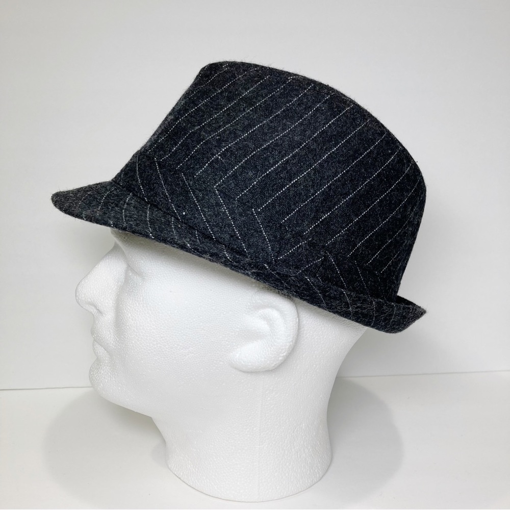 Charcoal Grey White Pin stripe Fedora Wool Blend Matching Band NWOT